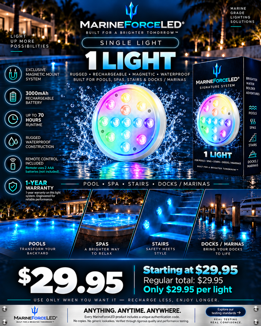 MarineForceLED M1 PRO - Professional-Grade Magnetic Pool & Marine Light